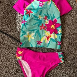 Circo Pink and Green Floral Kids Swimsuit